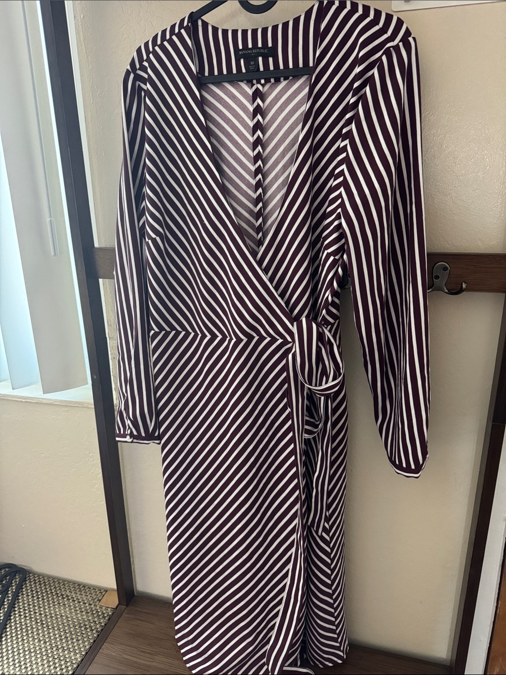 Banana Republic Burgundy and White Striped Wrap Midi Dress